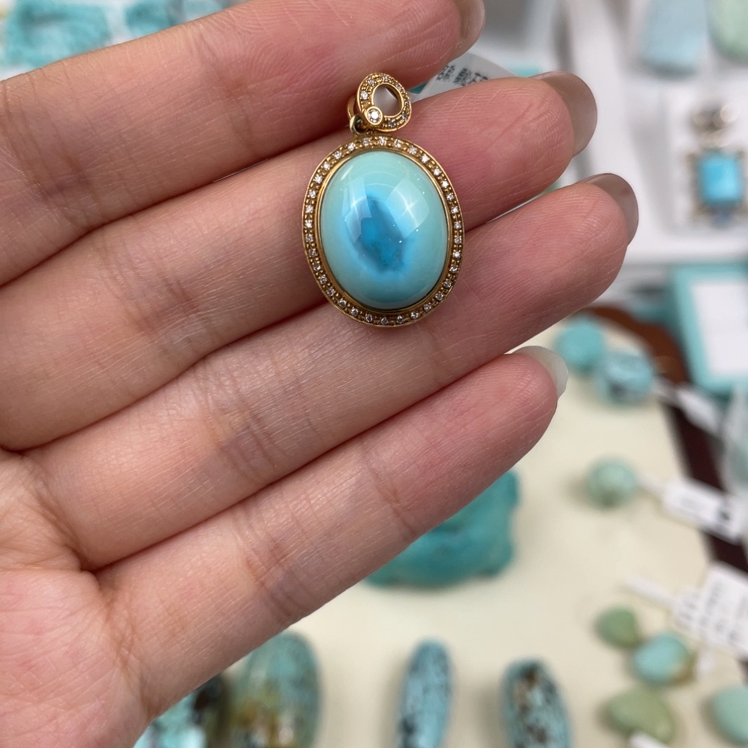 绿松石足银镀金镶嵌吊坠3.3克