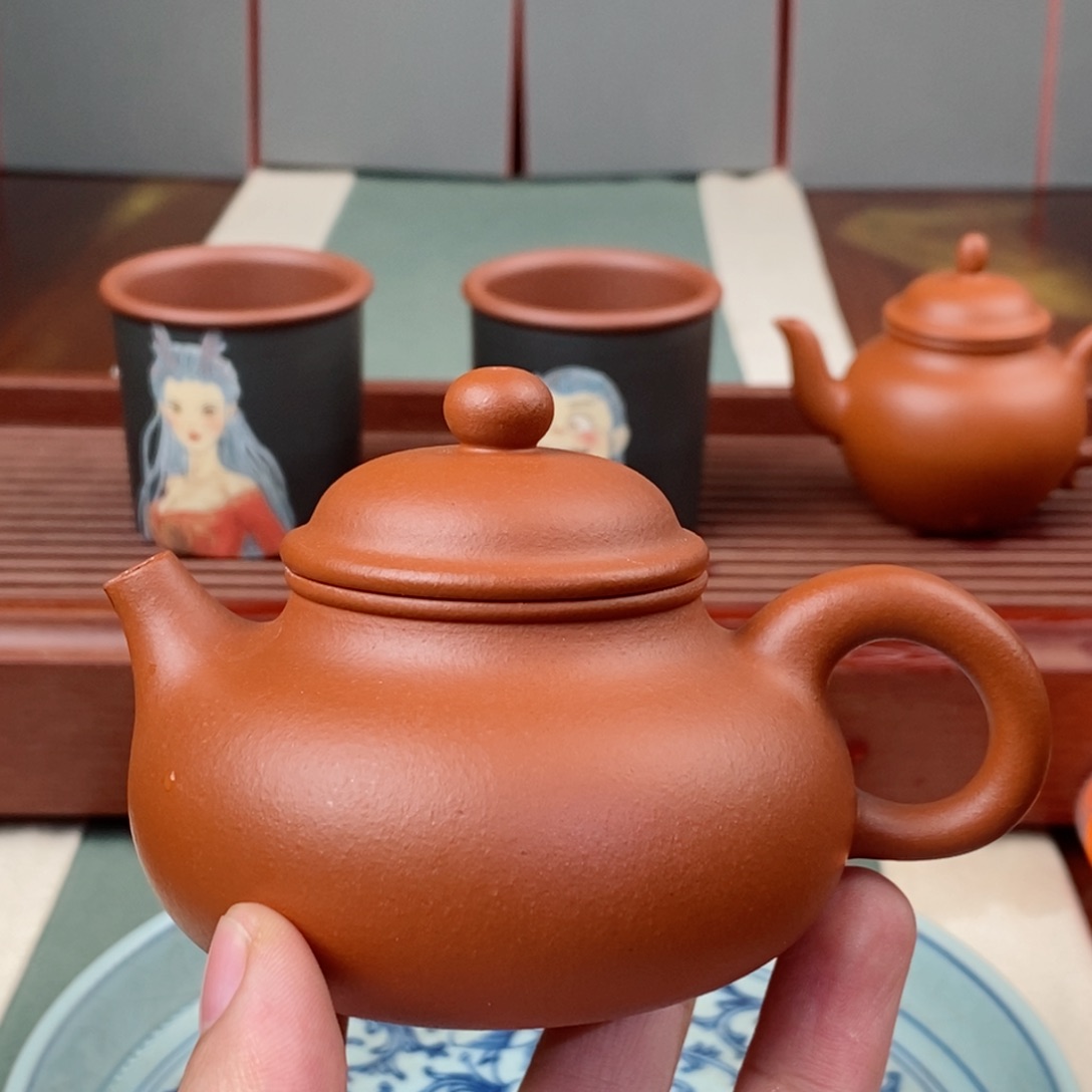 紫砂茶壶小红泥容天150毫升半手工