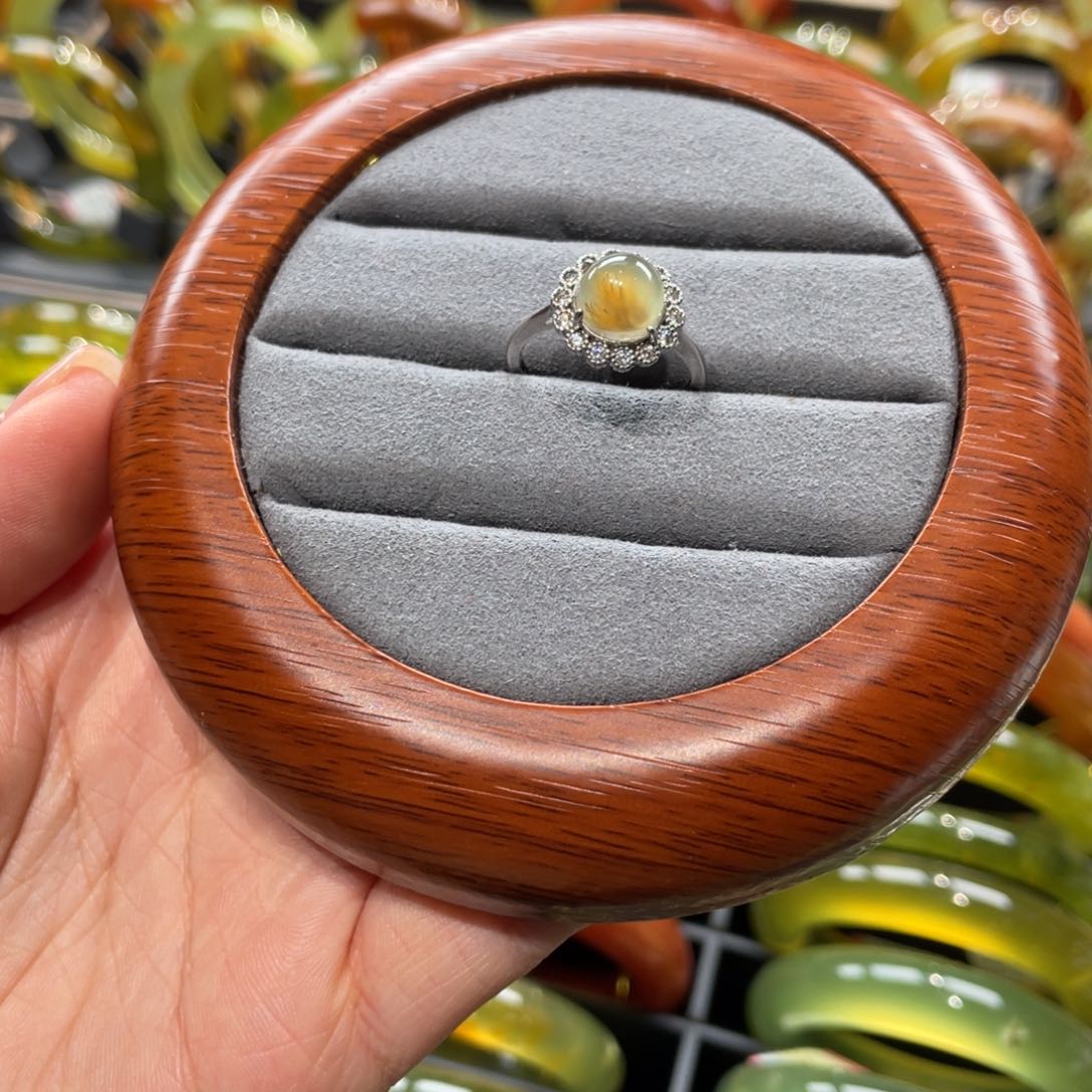 蛇纹石玉戒指银S925镶嵌