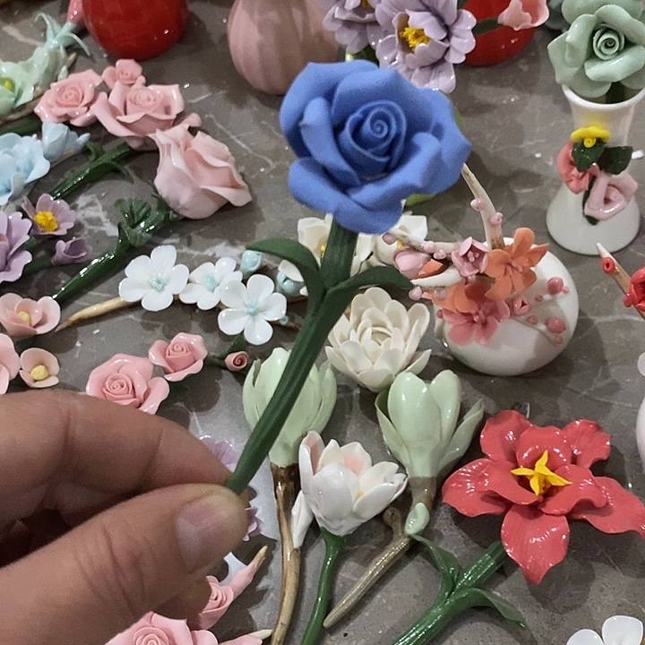 瓷片纯手工陶瓷花摆件瑕