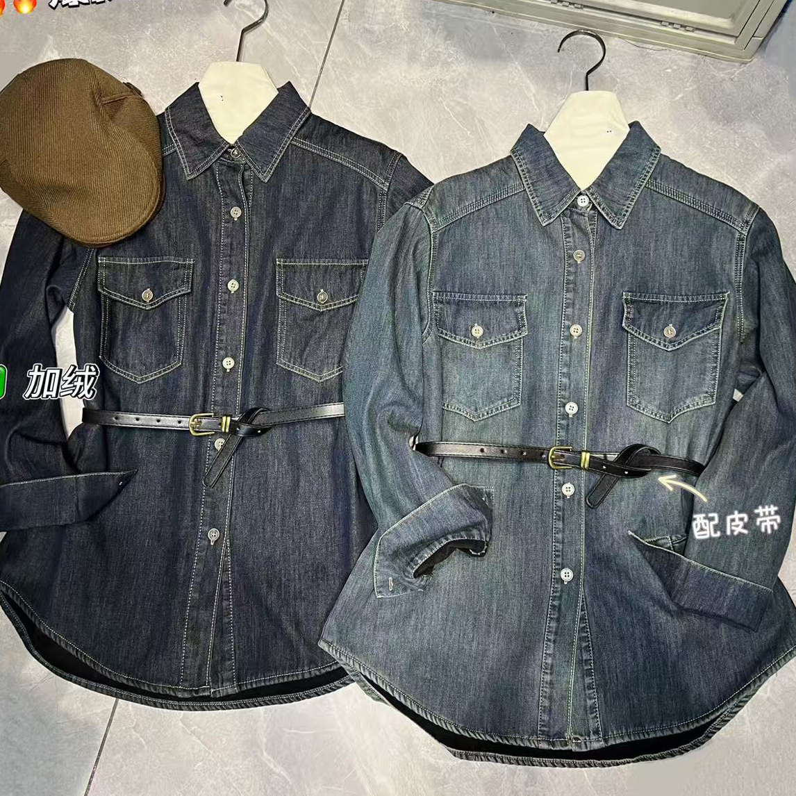 韩版 时尚 百搭 显瘦 潮流 宽松 休闲 水洗 加绒牛仔衬衫 