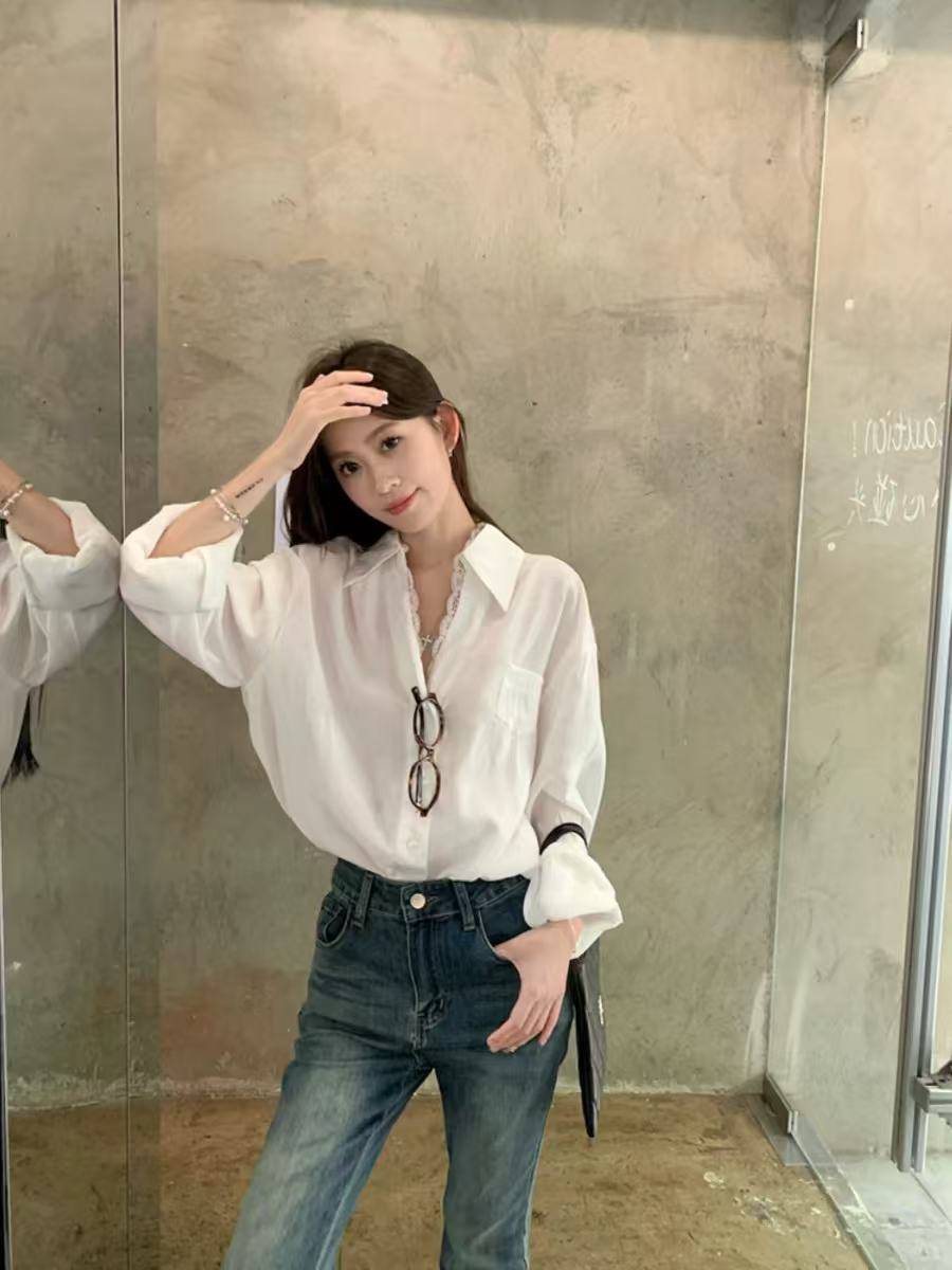 平自然垂白色简约衬衫