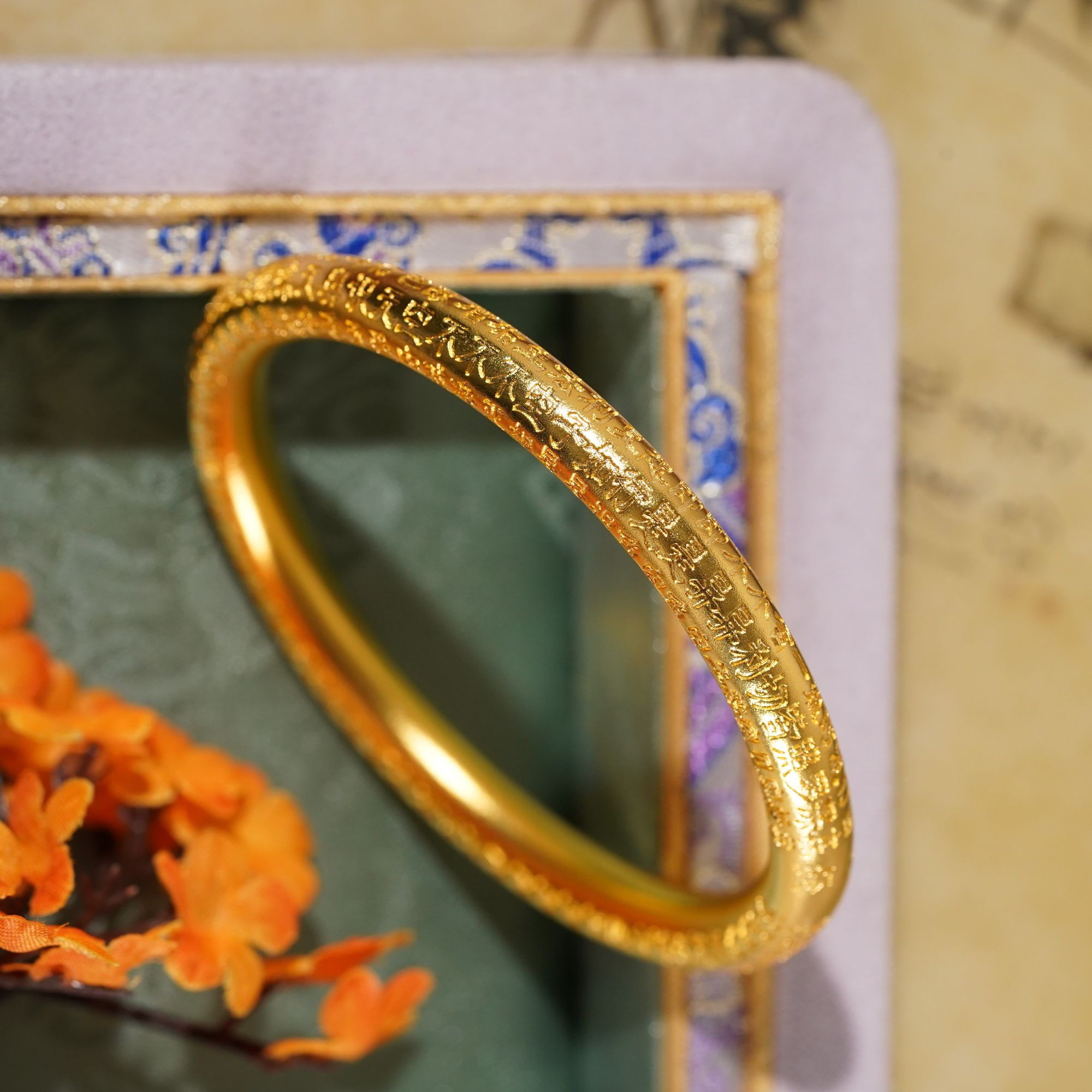 足银手镯 古法电铸工艺足银999心经手镯 SU0029