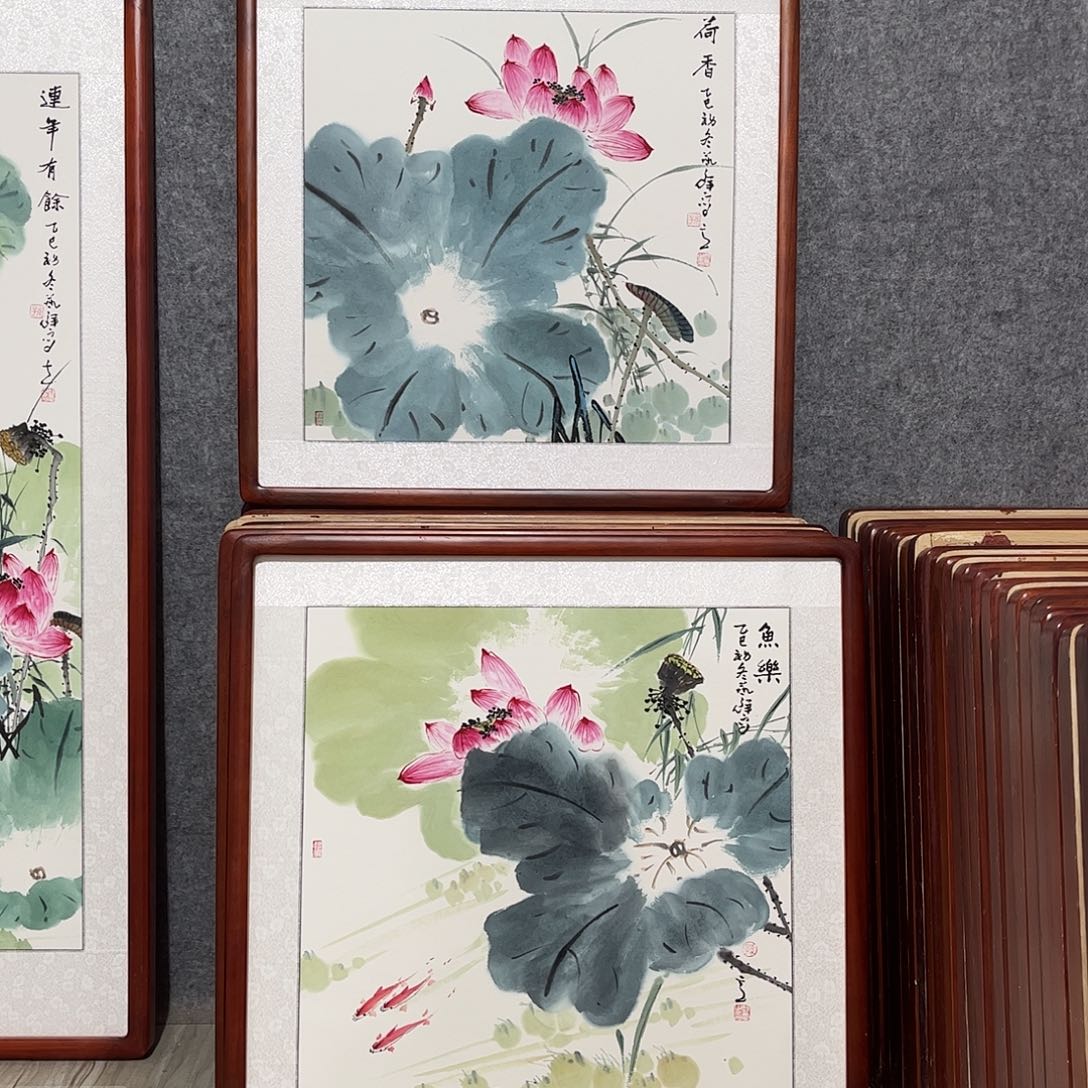 国画书画作品带框63×63