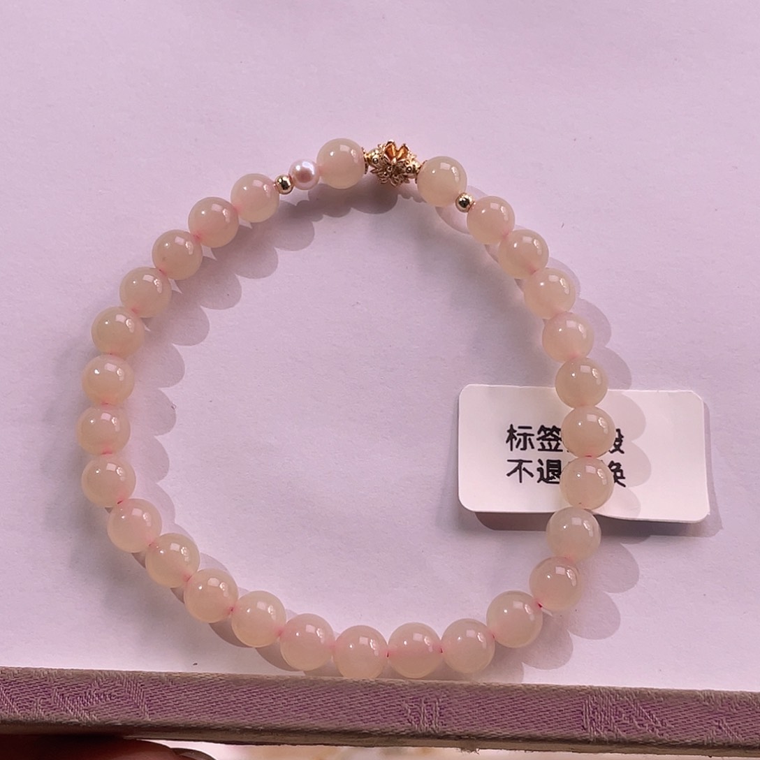 未镶嵌手串和田玉呦**園藕粉设计款手串6mm