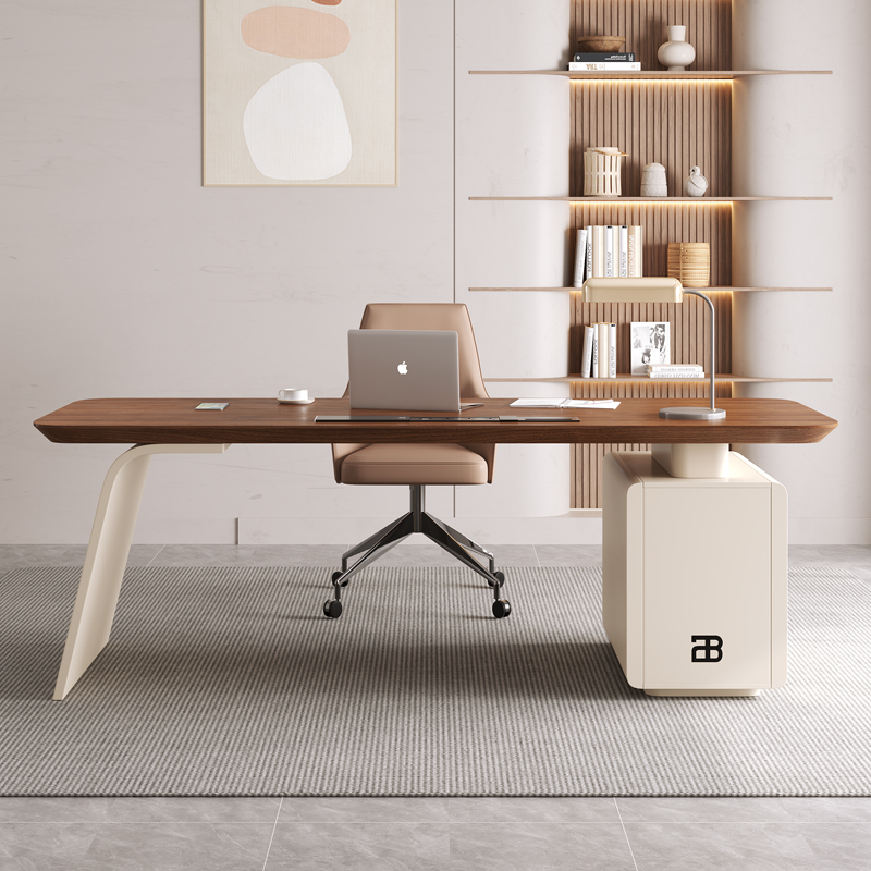 轻现代书桌高端实木电脑书房式意设计师工作台极奢家用简款办公桌