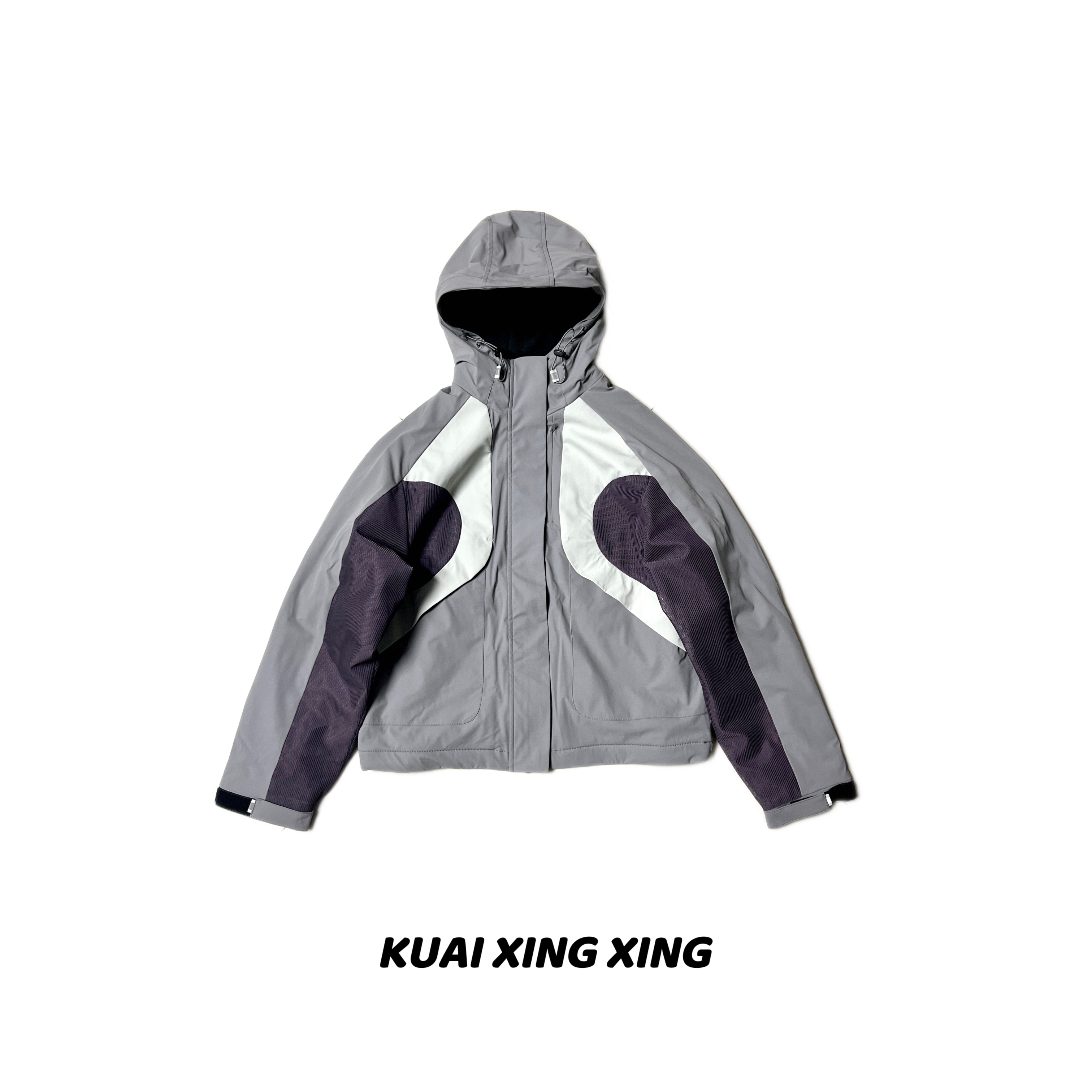 【醒醒高定】LZ987山系户外机能撞色立裁连帽加绒加厚防风外套夹克