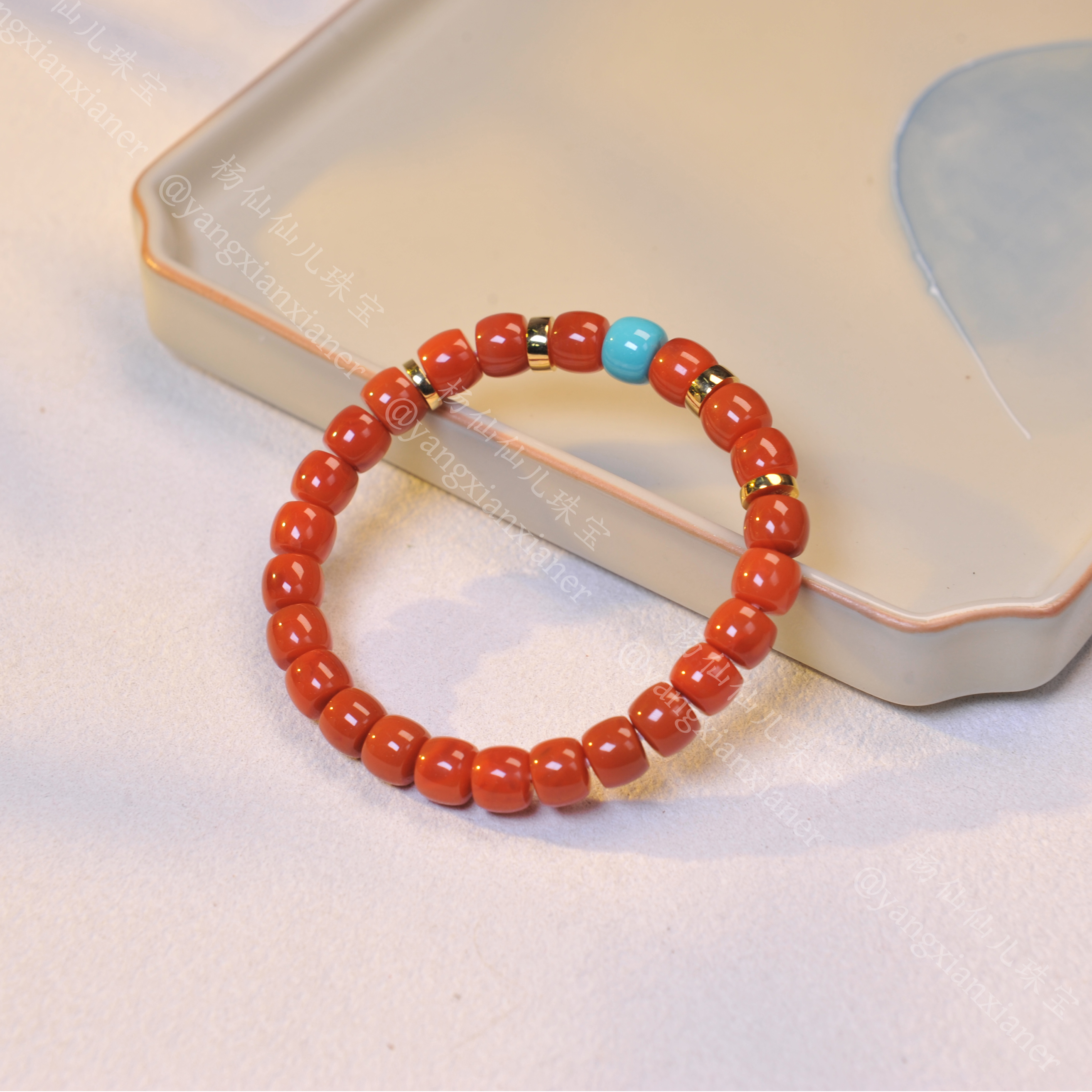 【杨仙仙珠宝】18K金镶嵌原矿南红多宝手串（7mm+）-2120