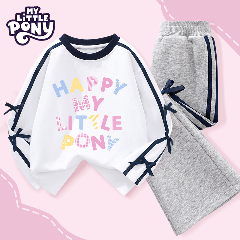 小马宝莉女童套装春秋2025新款蝴蝶结上衣喇叭裤卫裤超好看两件套