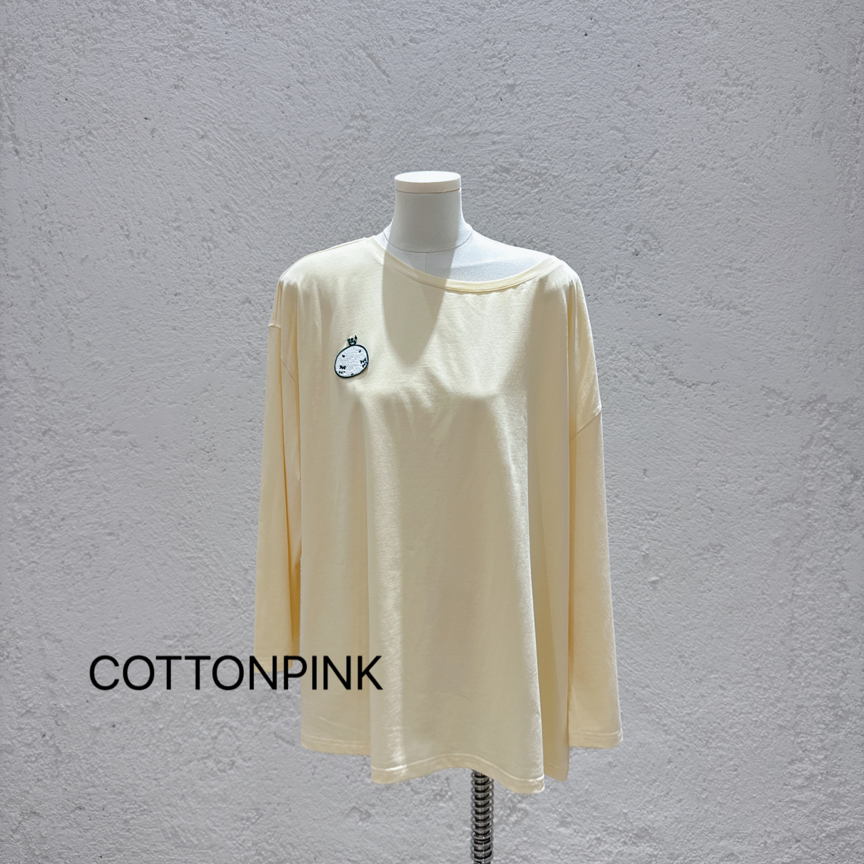 COTTONPINK女装t恤时尚休闲百搭宽松纯色圆领长袖上衣女
