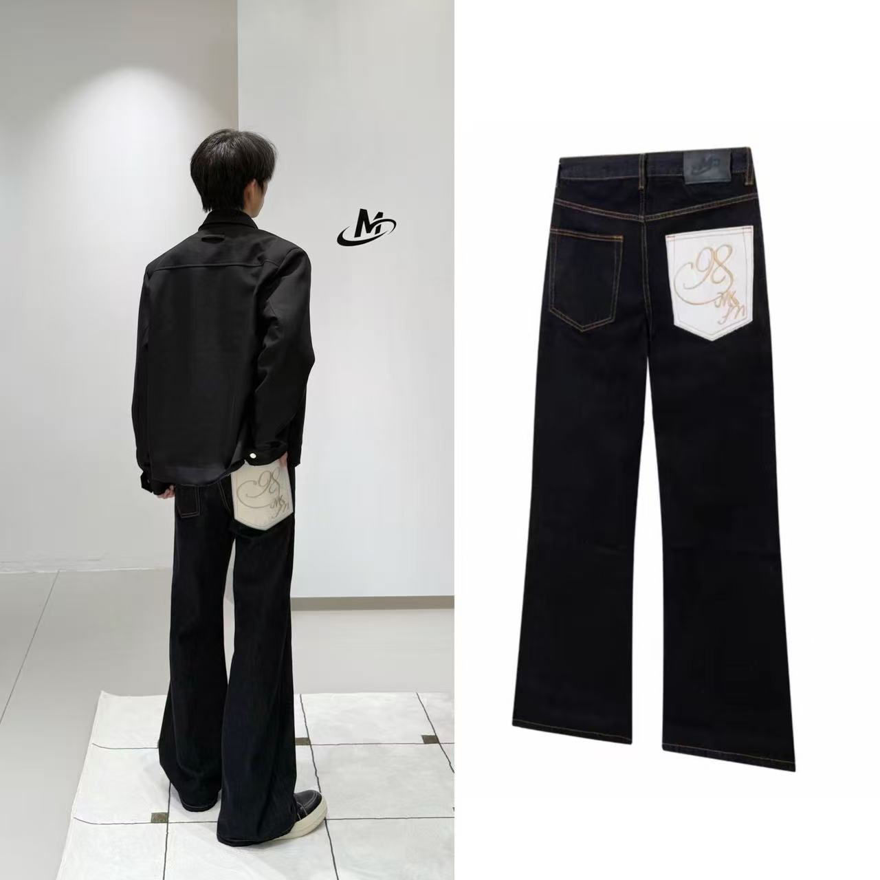 莫狂少年不易褪色cleanfit后口袋仿马毛原色牛仔裤男微喇显瘦长裤