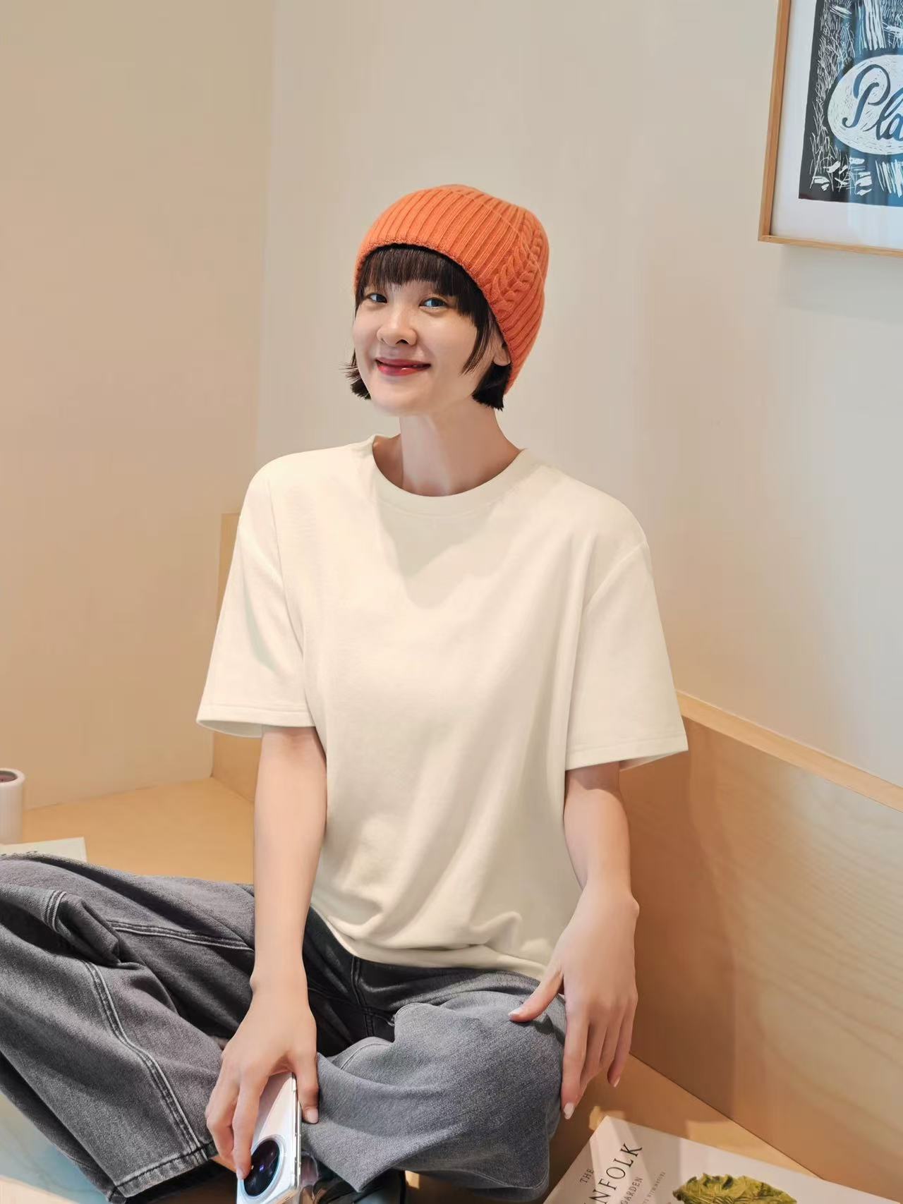 极简风女士加厚磨绒短袖T恤