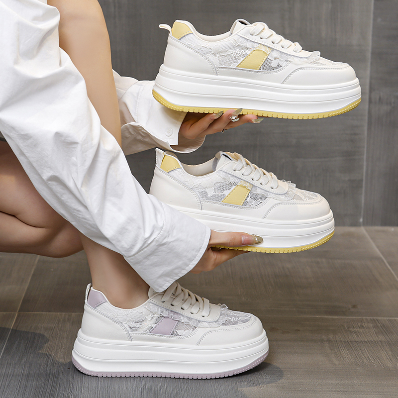 2025春季新款小个子5cm厚底真皮板鞋女百搭轻便松糕底小白鞋B352