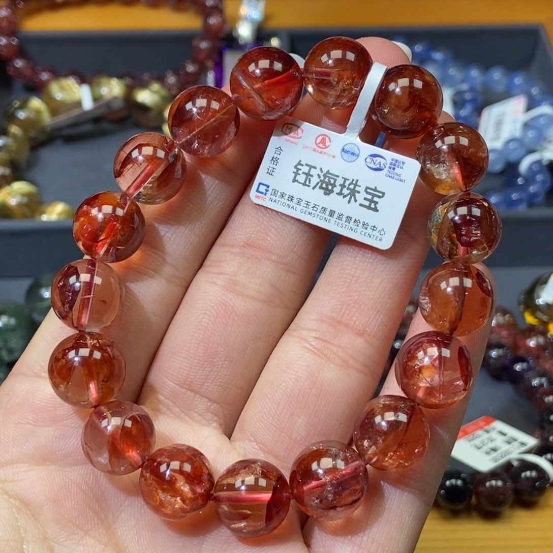 水晶红胶花手串未镶嵌人**灵11.6mm