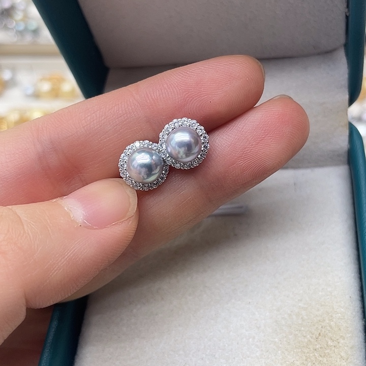 银S925镶嵌海水珍珠耳饰