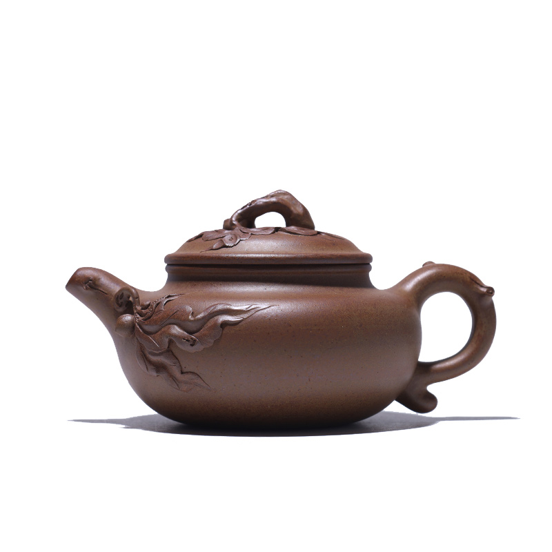 大吉羊柴烧 宜兴紫砂壶手工茶壶 本山绿泥桃运仿古260ml庄泽明