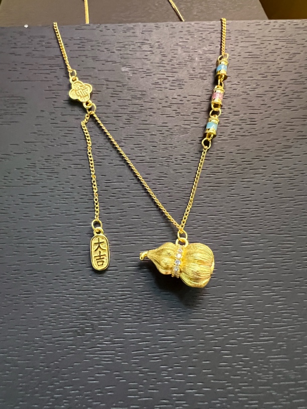 坠链均925银合成锆石 足银925流苏金色葫芦项链吊坠