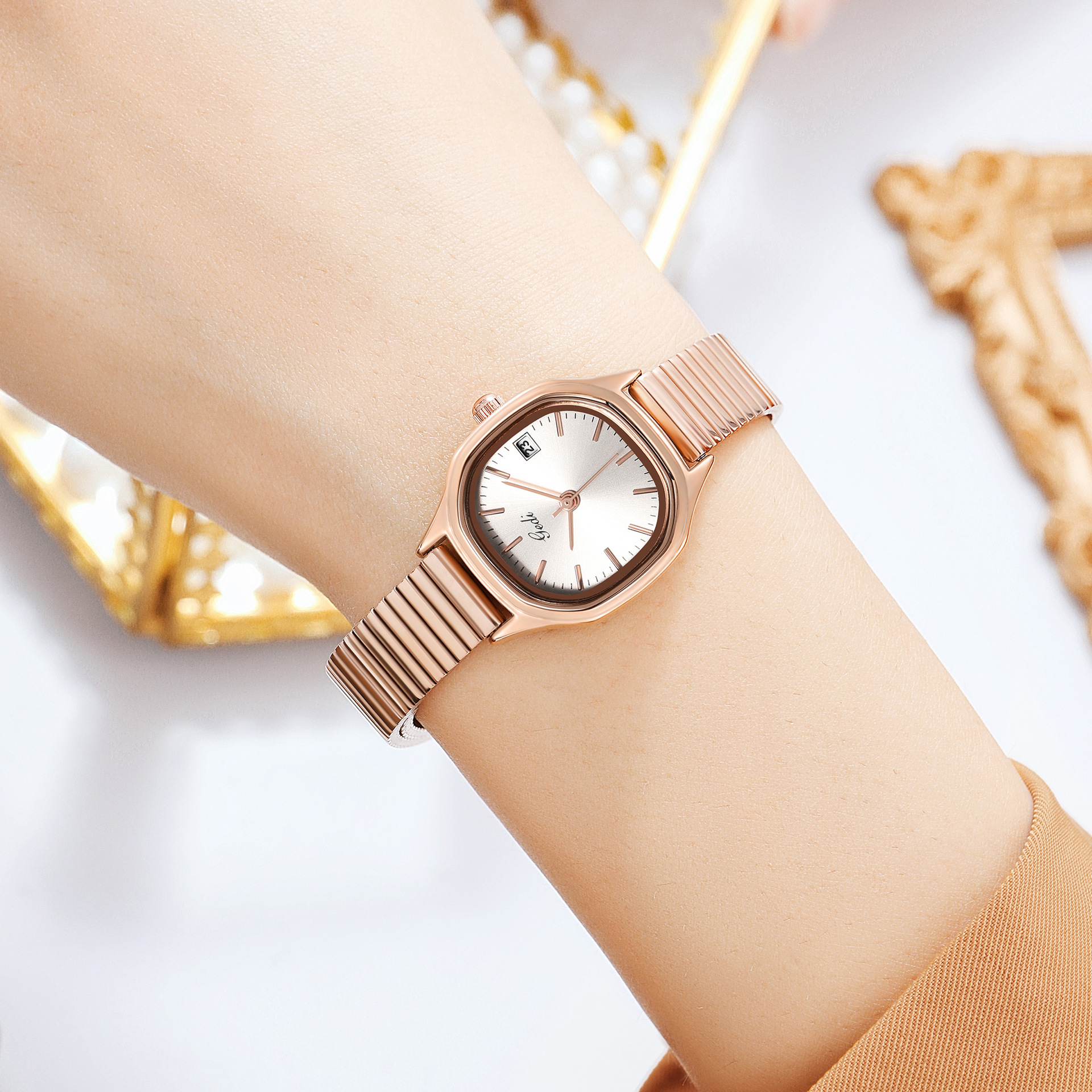 精致创意女士防水石英手表时尚玫金带秋款表气质轻奢百搭复古小众