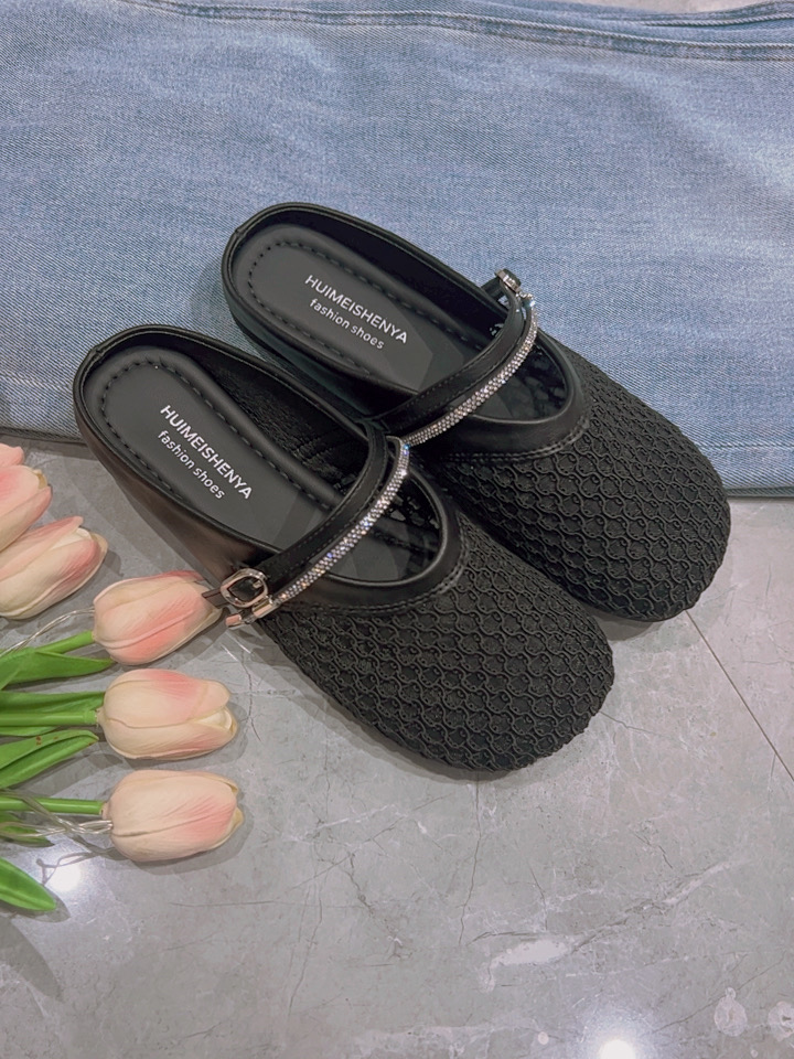 小敏家 清货~就几双 平底名媛风水钻高级感渔网镂空一字扣拖鞋918