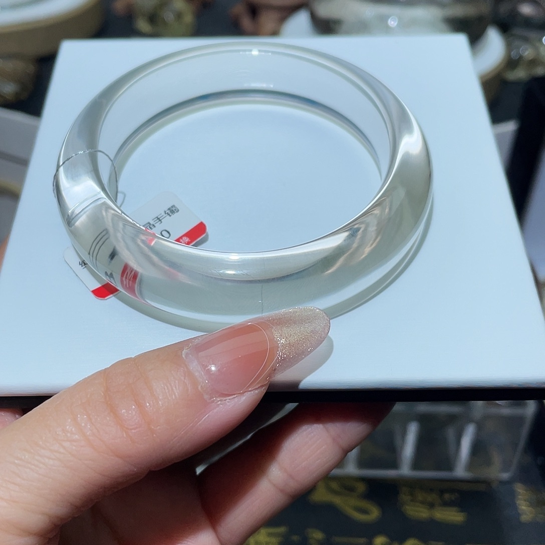 水晶手镯未镶嵌天然白茶色水晶53➕圈口