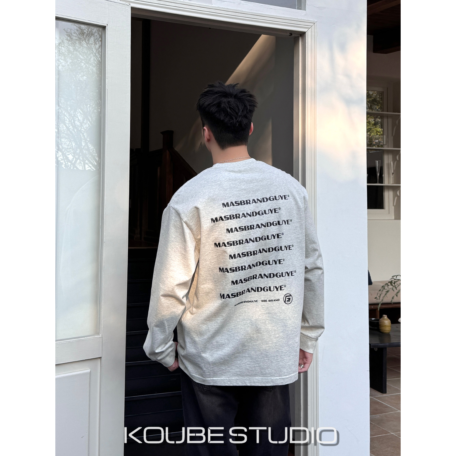 余乐「字母排序长袖」重磅350克长袖T恤男廓形设计宽松百搭卫衣潮流