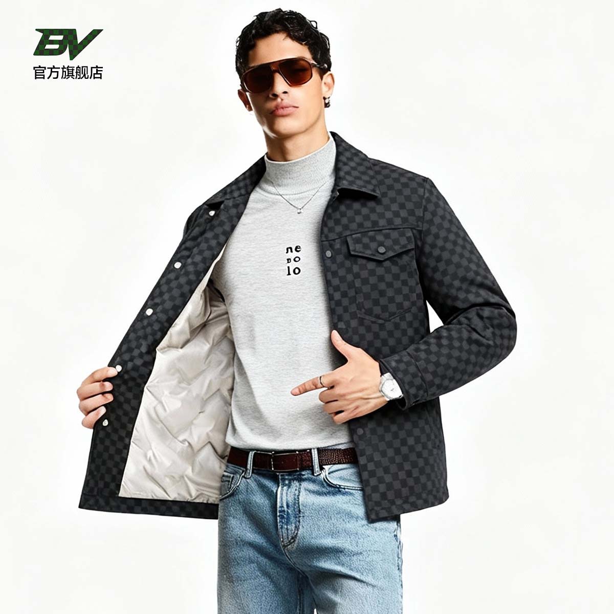 BV官方正品秋冬保暖翻夹克羽绒服百搭运动时尚上衣潮流舒适外套