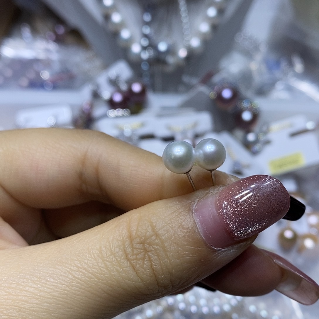淡水珍珠耳钉银S925镶嵌