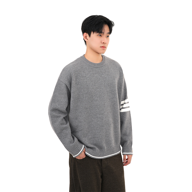 高级【丝光绒720克】撞色针织毛衣简约休闲保暖针织衫秋冬男6516