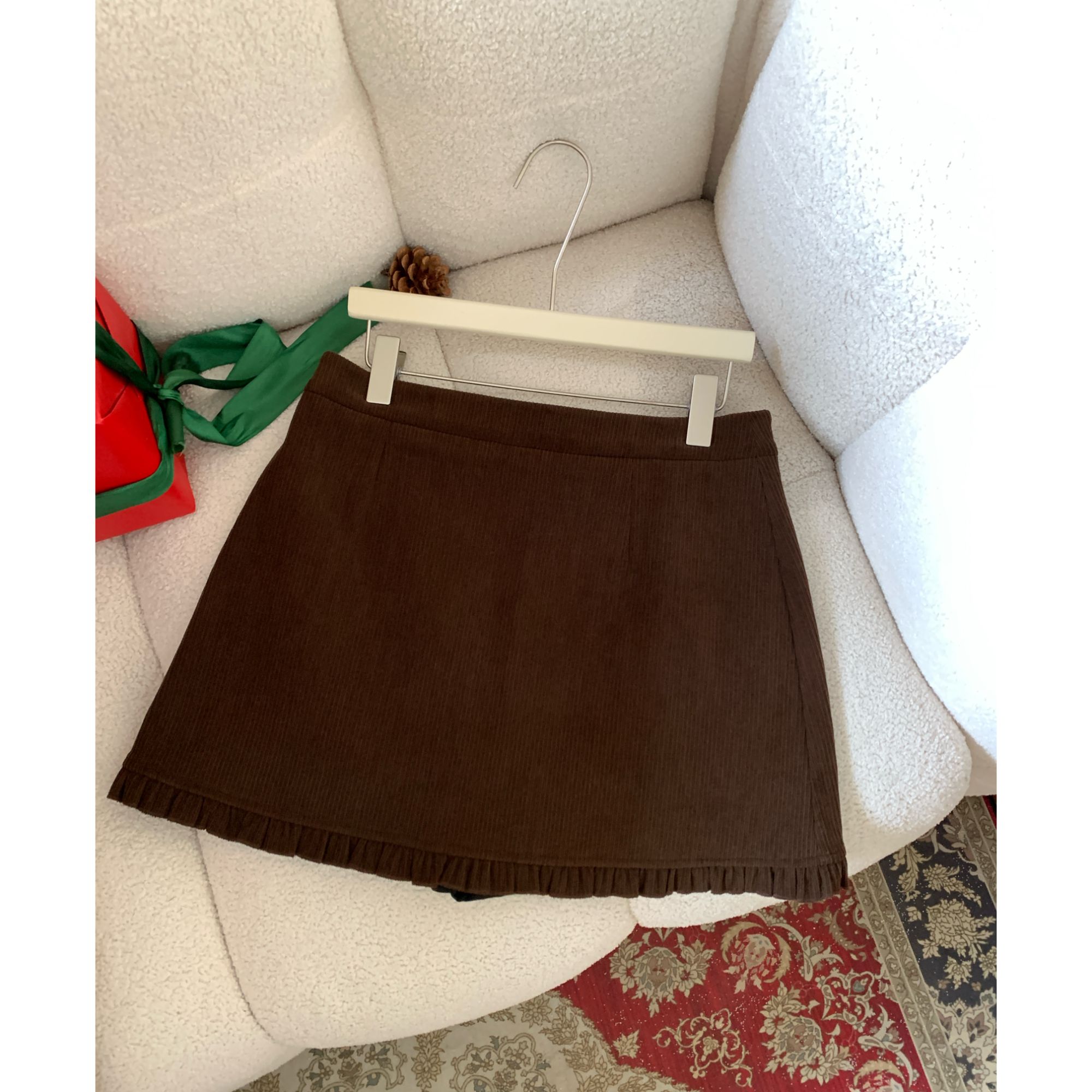 【巴恩流域】大头婷微胖定制简约高腰木耳边花边显瘦半裙 L8323