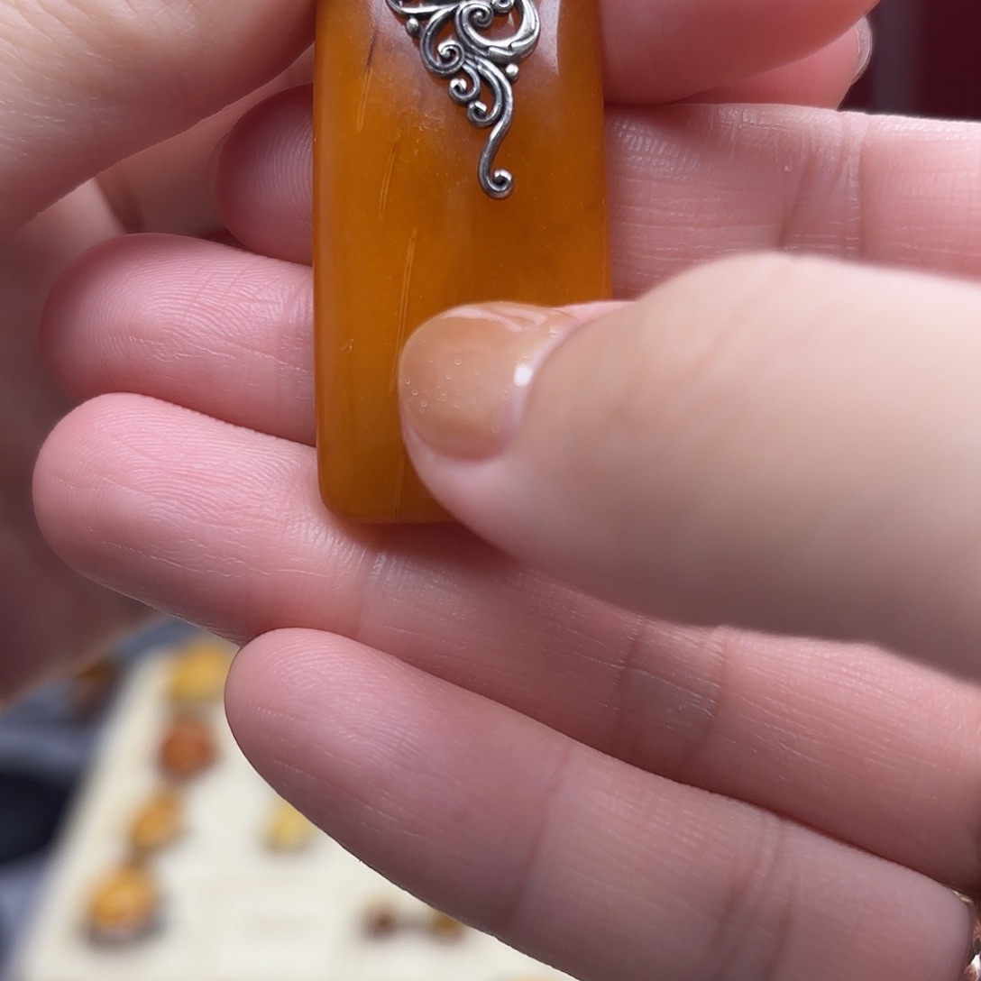 琥珀裸石银S925镶嵌9吊坠