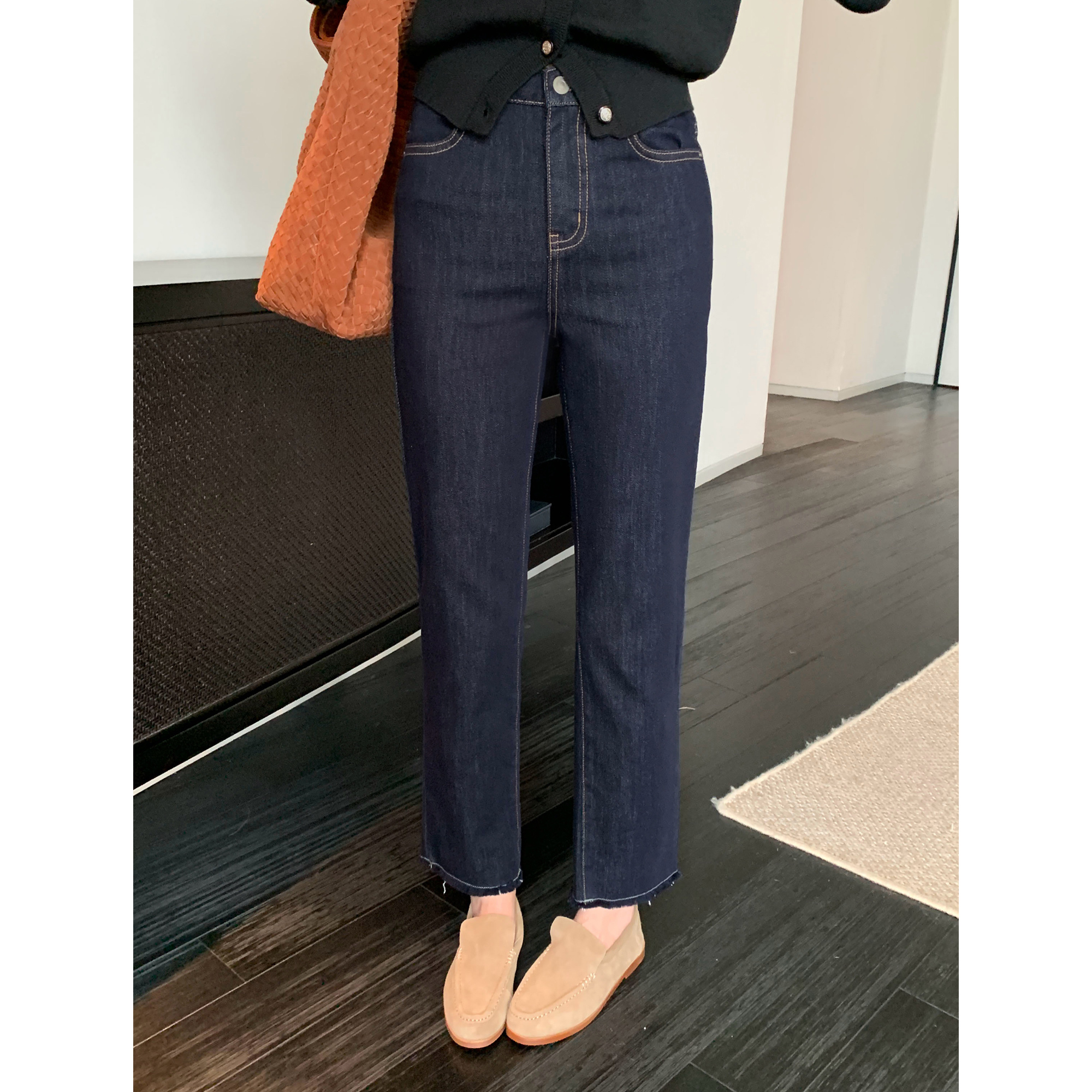 pusumede高腰修身牛仔裤女显瘦百搭紧身九分裤休闲裤PSKM22733-Q