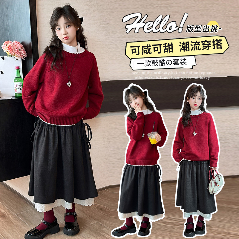 童装 毛衣/针织衫休闲纯色女童中大童纯色