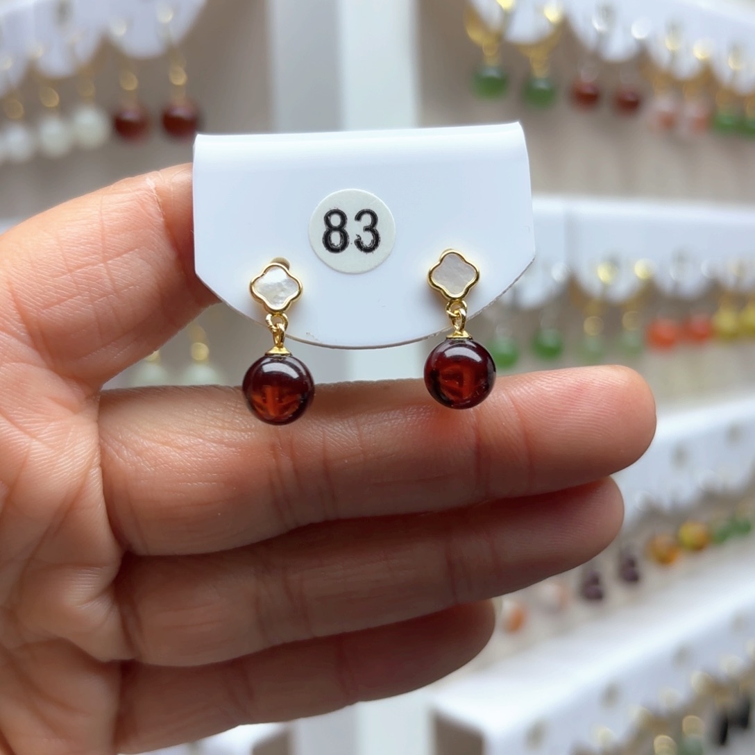 血珀耳饰银S925镶嵌x血珀