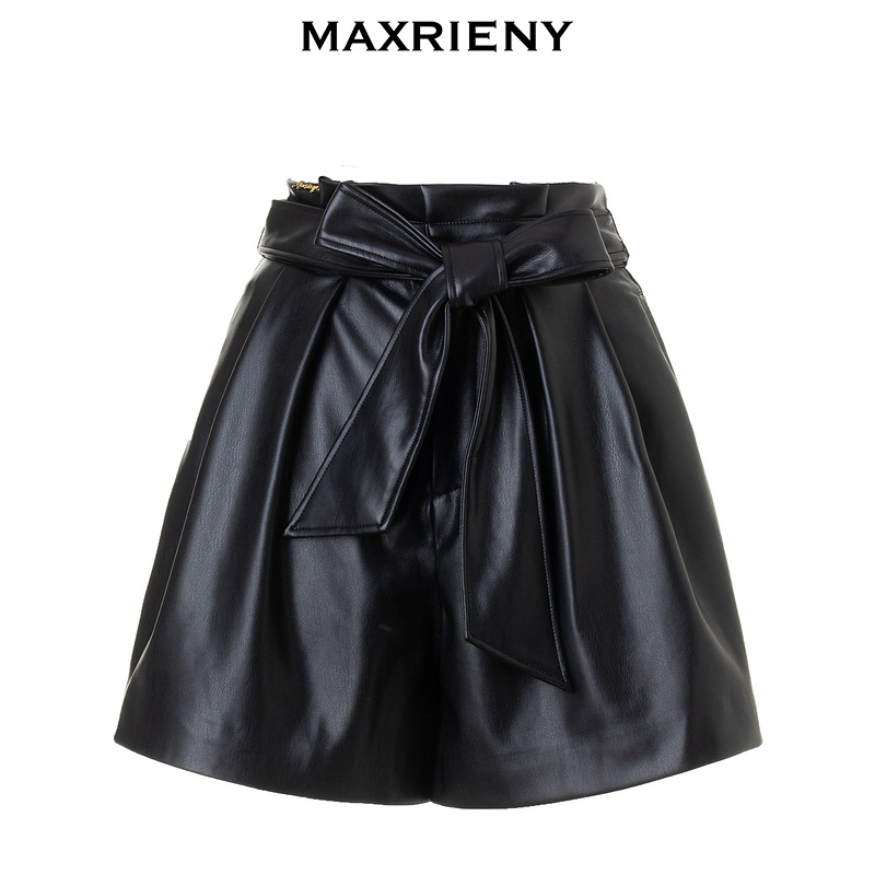 【林一专属】MAXRIENY精致率性感皮质阔腿短裤裤子女秋冬显瘦百搭