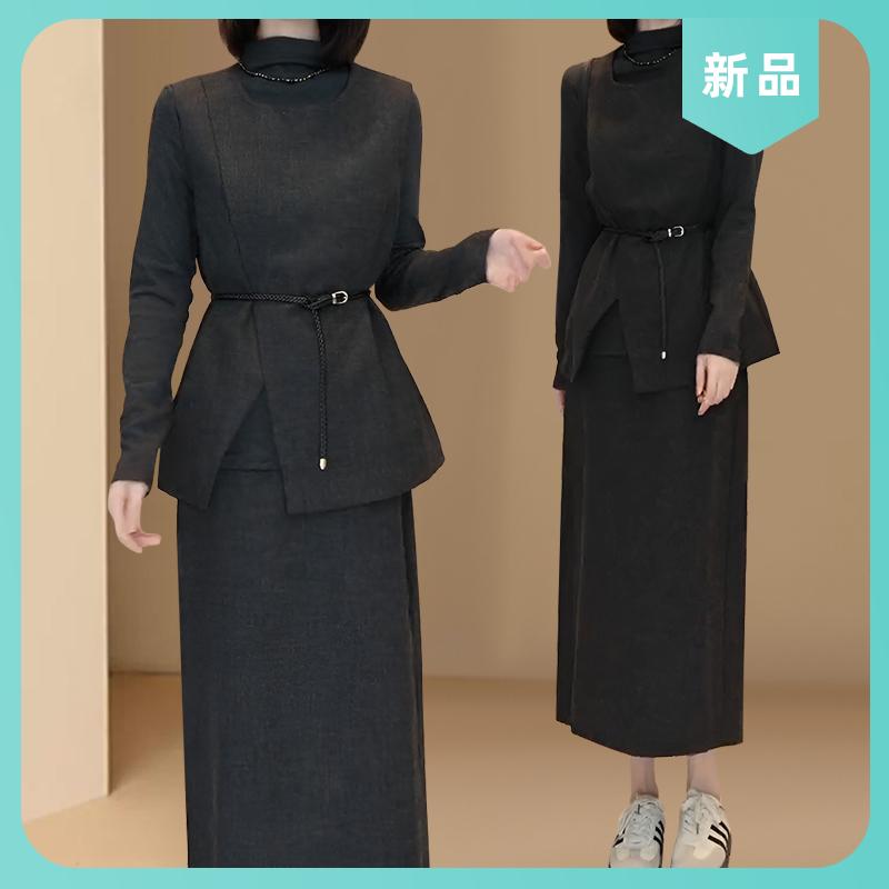 2025春秋气质大女主时尚三件套套装设计感马夹+高腰半身裙+打底衫