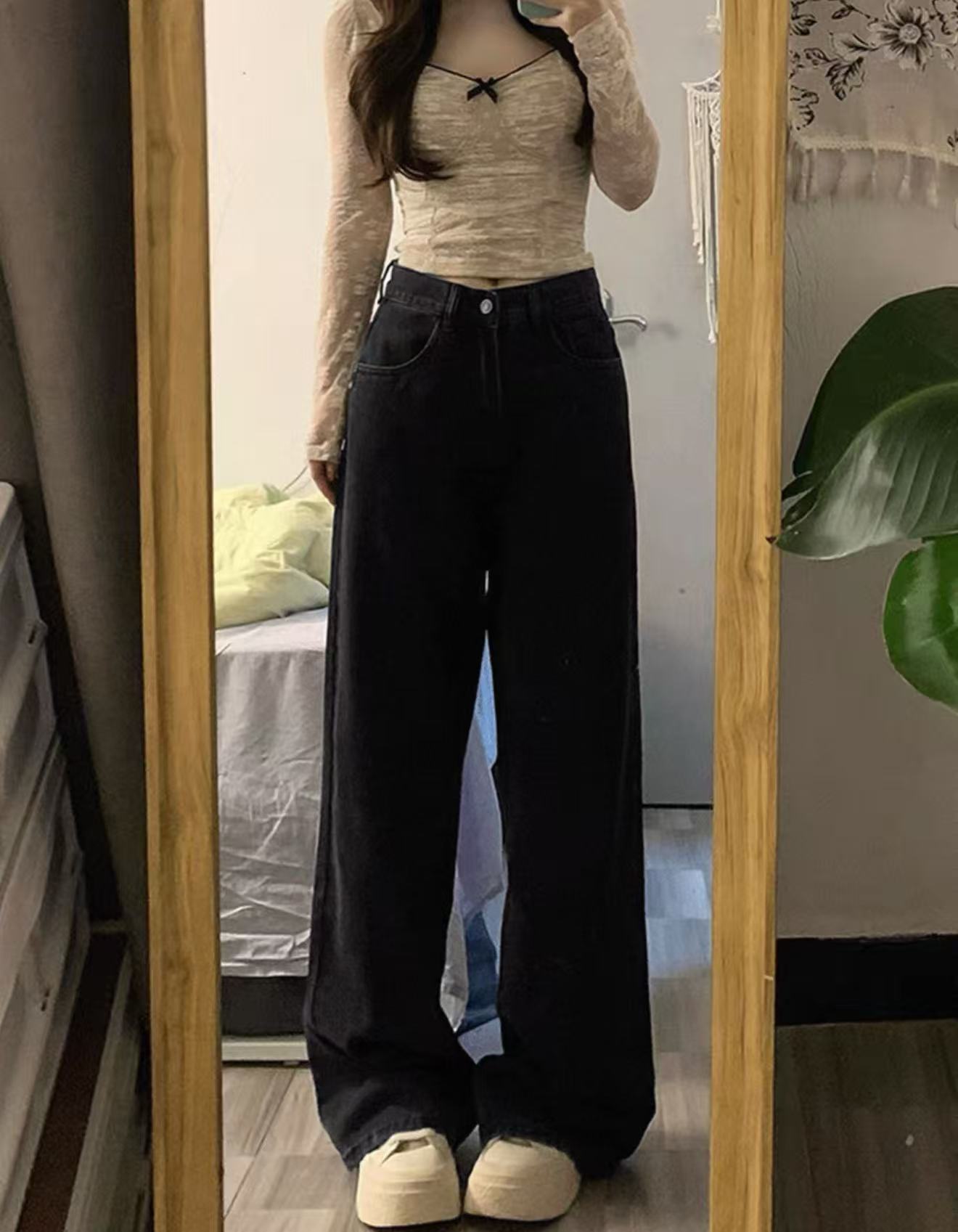 8988（图片以直播间实物为准）梨形身材宽松显瘦高腰直筒阔腿裤子