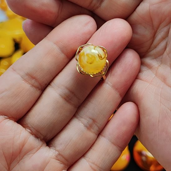 蜜蜡银S925镀金镶嵌戒指