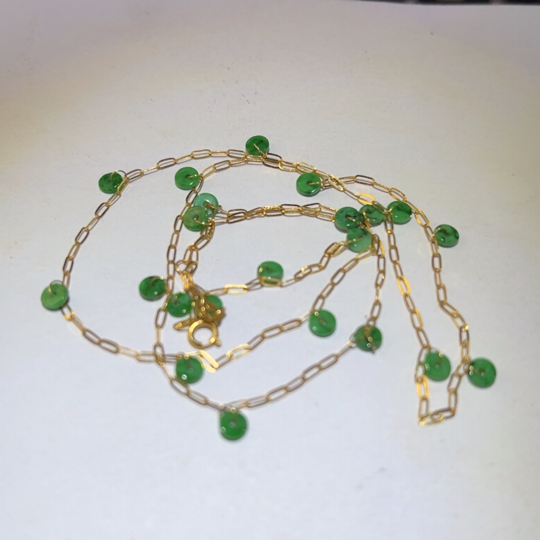 翡翠颈饰18K金镶嵌满天星50厘米