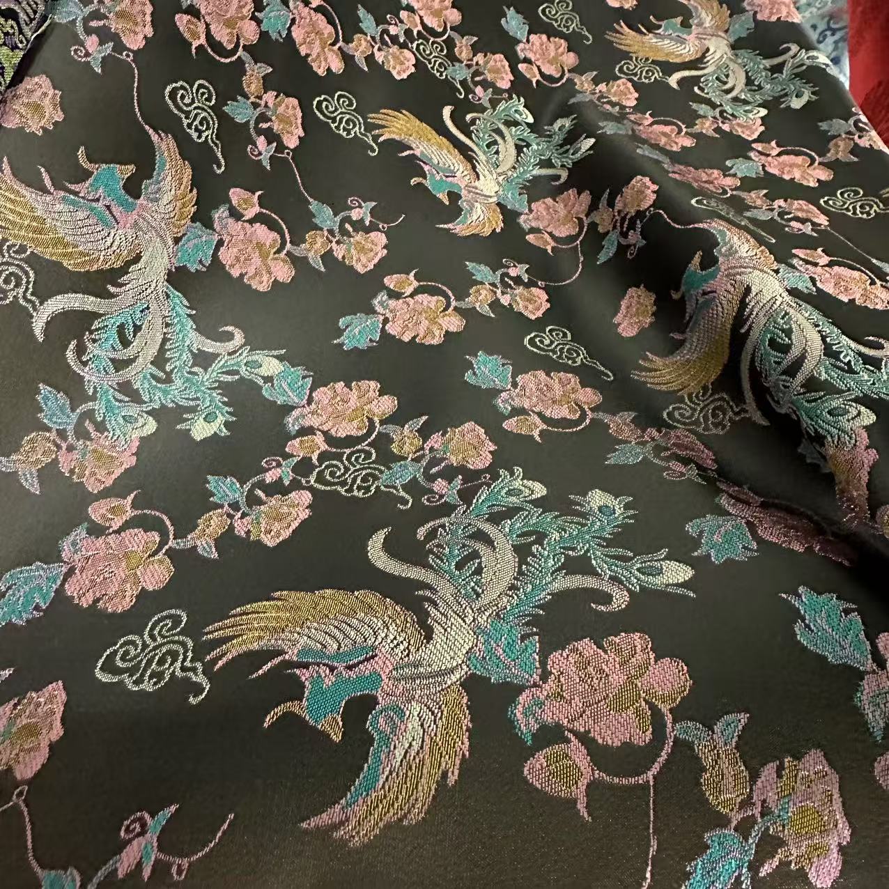 【黑色凤凰于飞】宋锦桑蚕丝定制面料不支持七天无理由