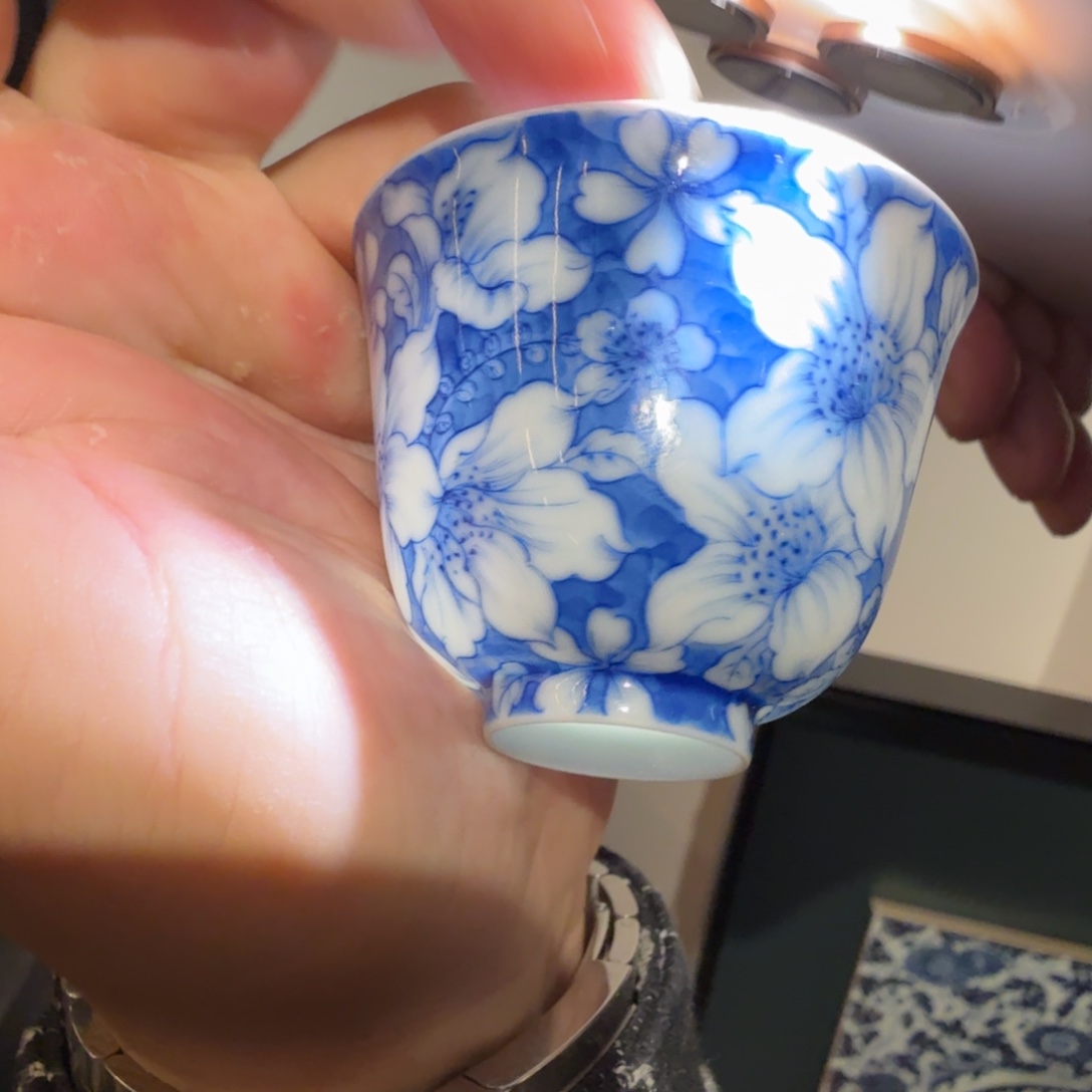追***梦瓷片花卉小杯子玉泥胎
