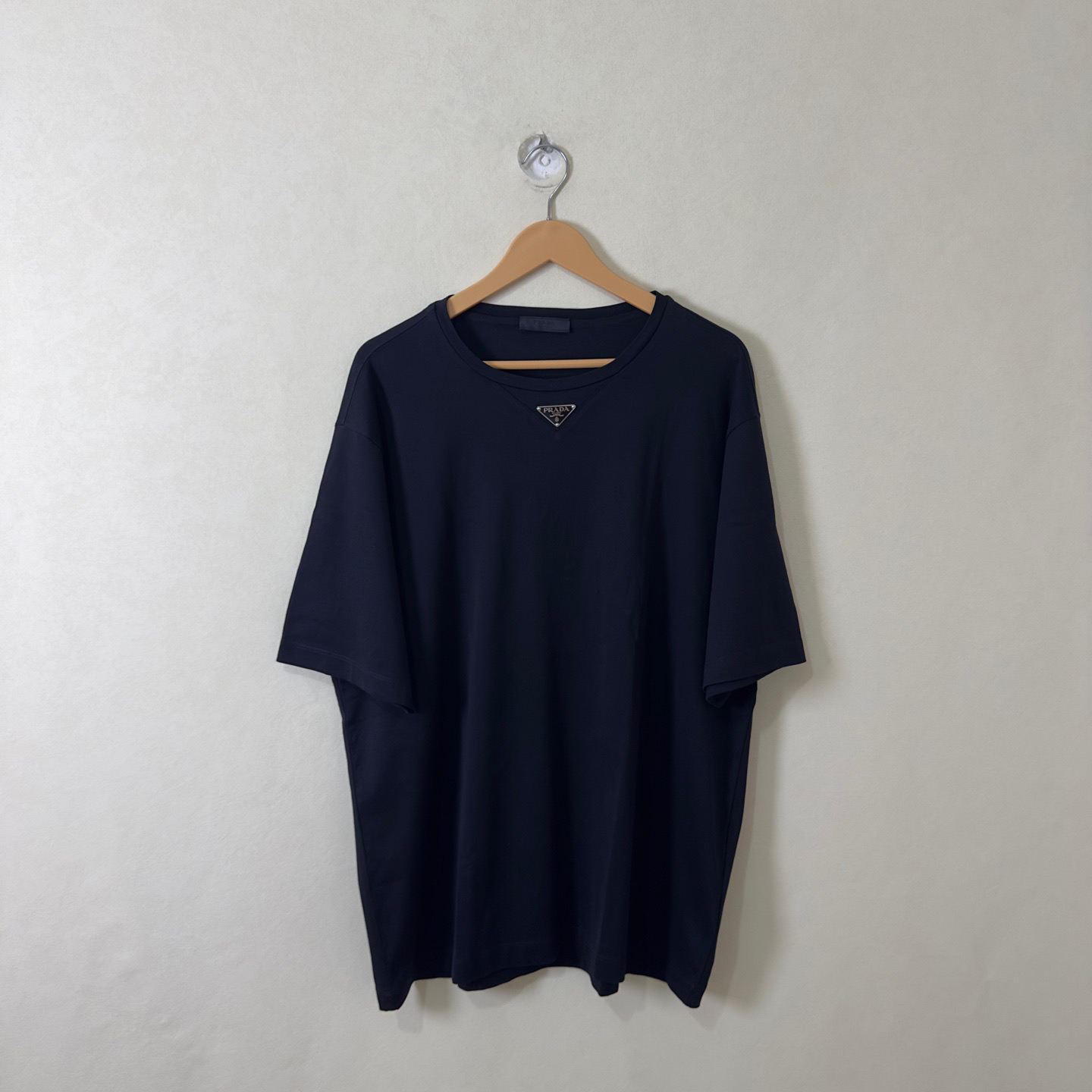 99新 Prada/普拉达 黑色三角钢标圆领短袖L码