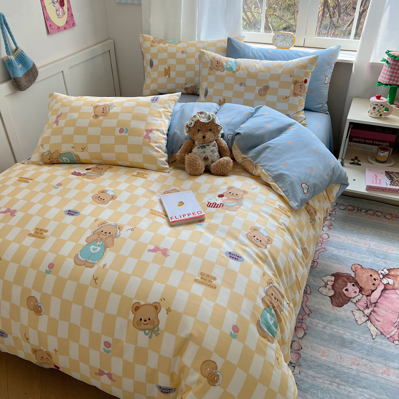 【小熊系列】全棉纯棉斜纹棉印花三件套四件套小清新可爱卡通风学生