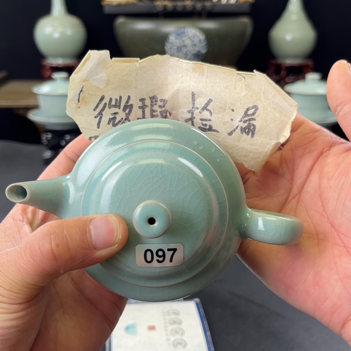 杯仿古釉汝官窑涧流德钟壶097号微瑕捡漏