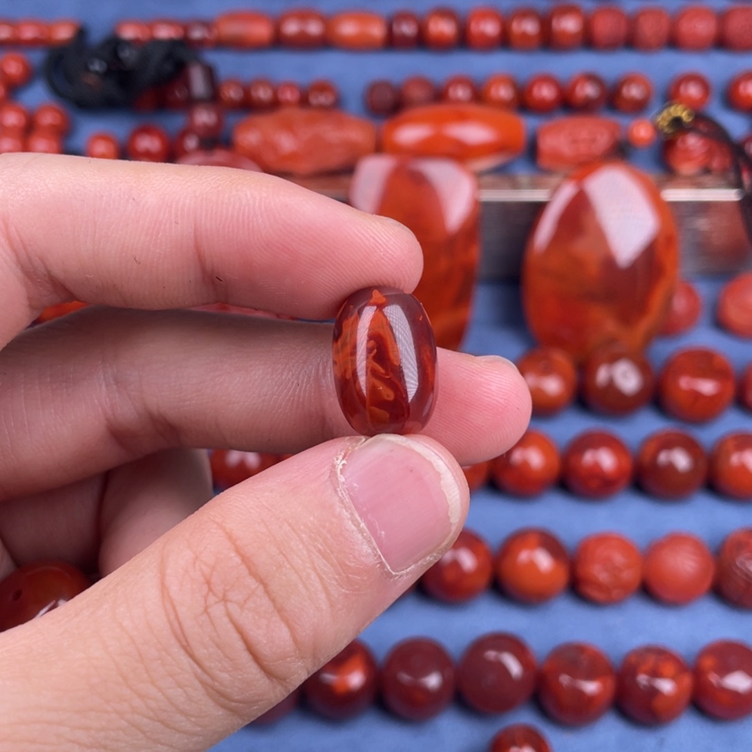 宝***哥南红玛瑙未镶嵌其他16.4mm瓦西牛血红火焰纹枣珠
