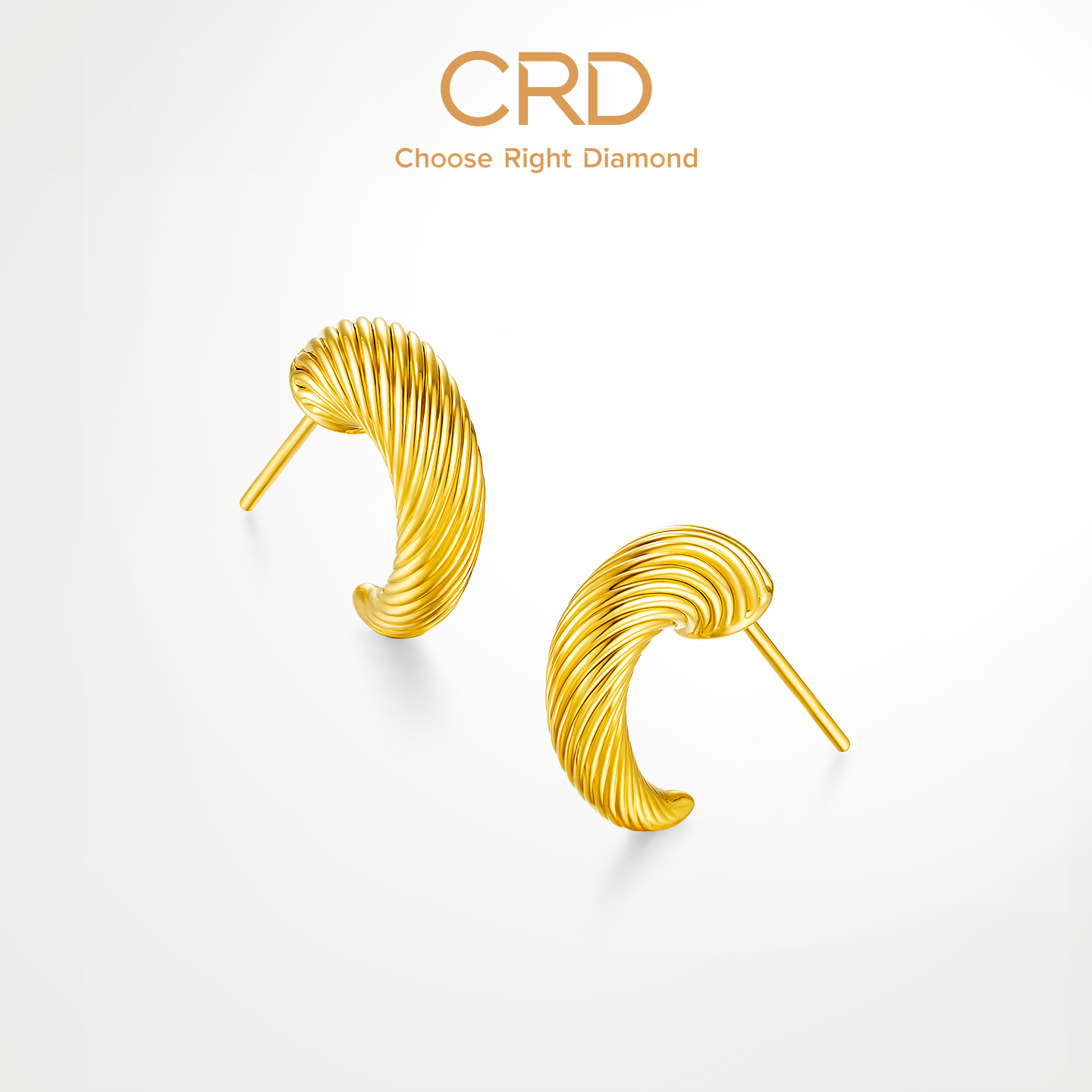【新品】CRD克徕帝牛角包黄金耳钉法式麻花简约足金耳饰三金送礼
