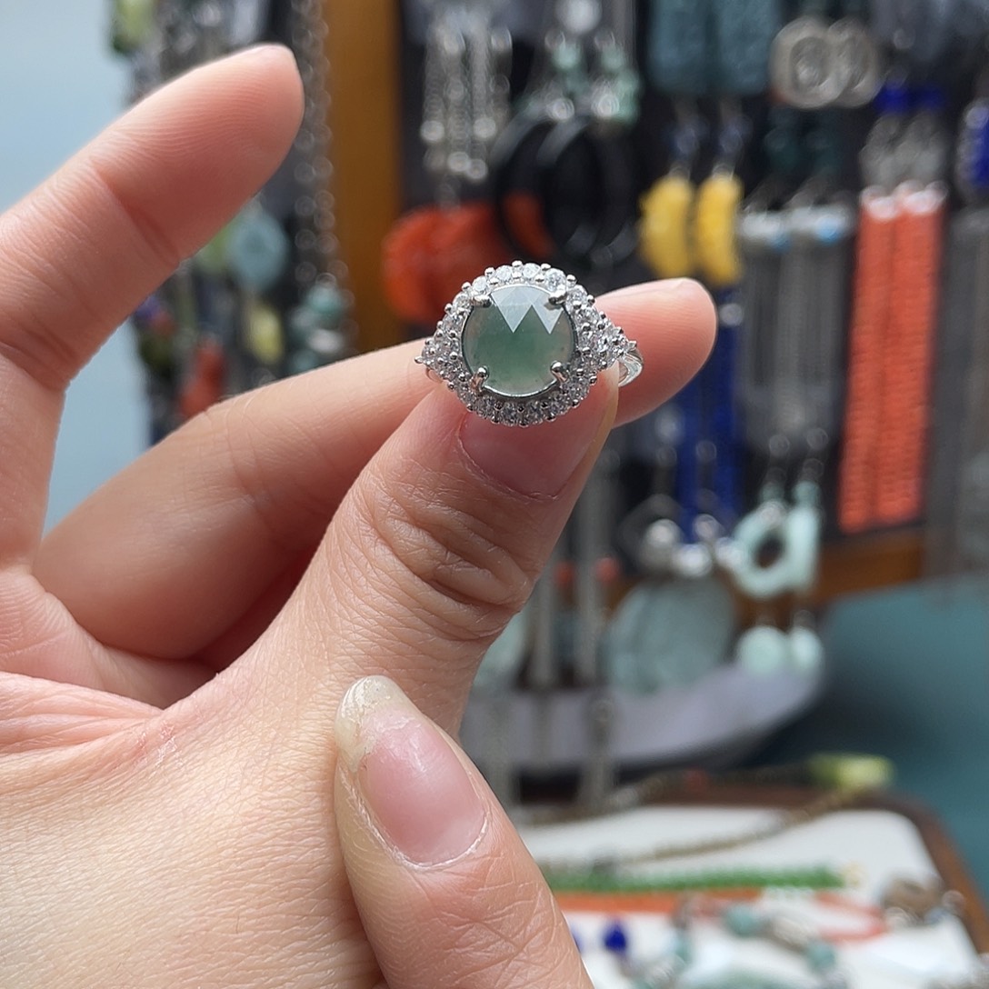 翡翠戒指银S925镶嵌饰品