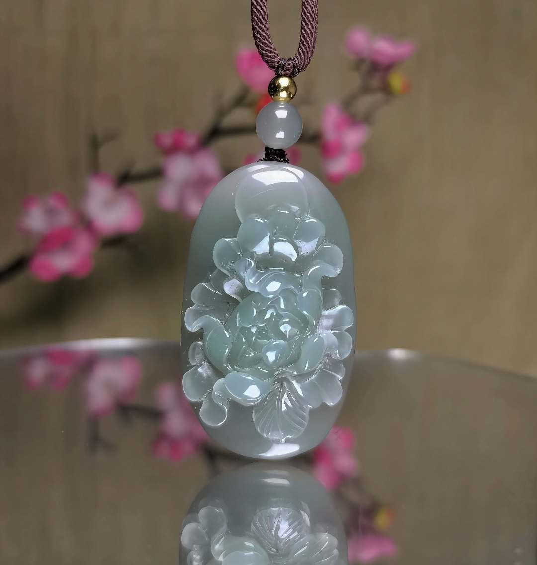 花好月圆·纯天然秦紫玉紫绿玛瑙精品挂件纯手工精雕男女皆可佩戴