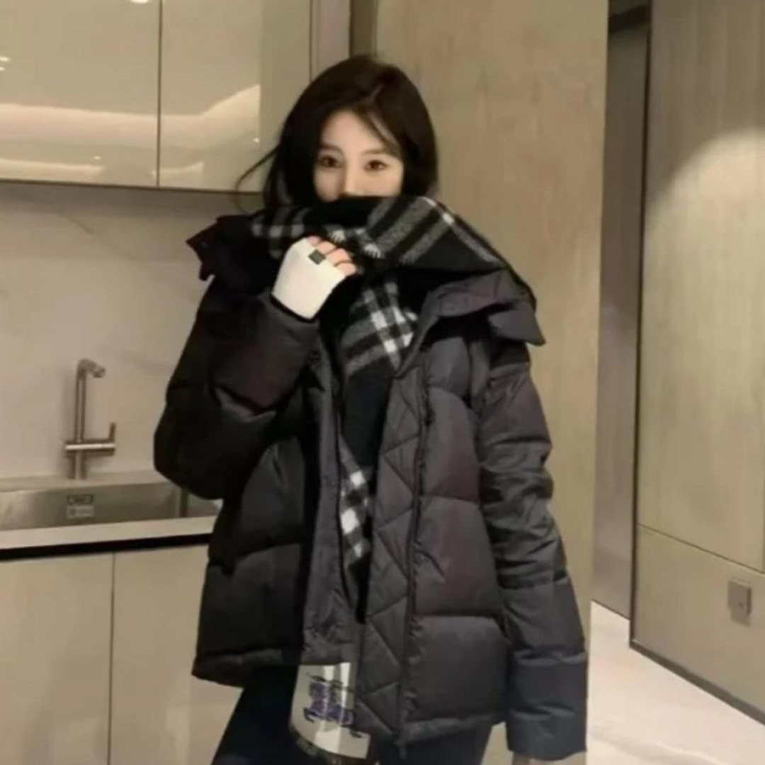 lulu五格羽绒服外套百搭仙女低保和色气质立领连帽羽绒服