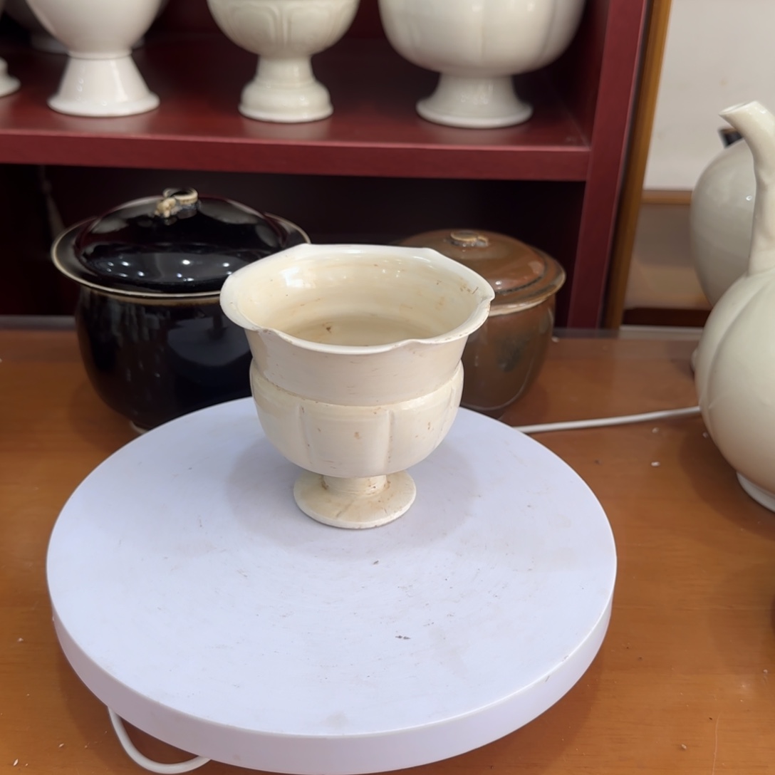 瓷片全*动定窑白釉高足杯