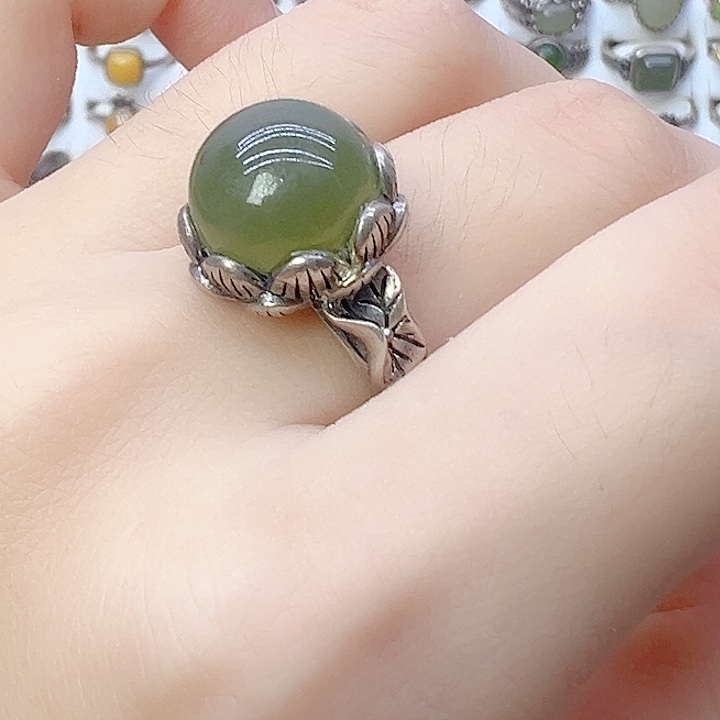 和田玉（青玉）戒指银S925镶嵌